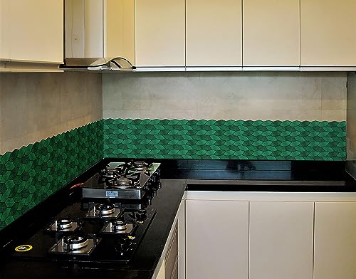 Image of WallDesign Leafy Emerald Tile Sticker - 4ft x 9.75 inch Durable Surface Decoration Film for Kitchen, Cabinet, Table, Furniture, Wall, Bathroom, Door, Refurbishment