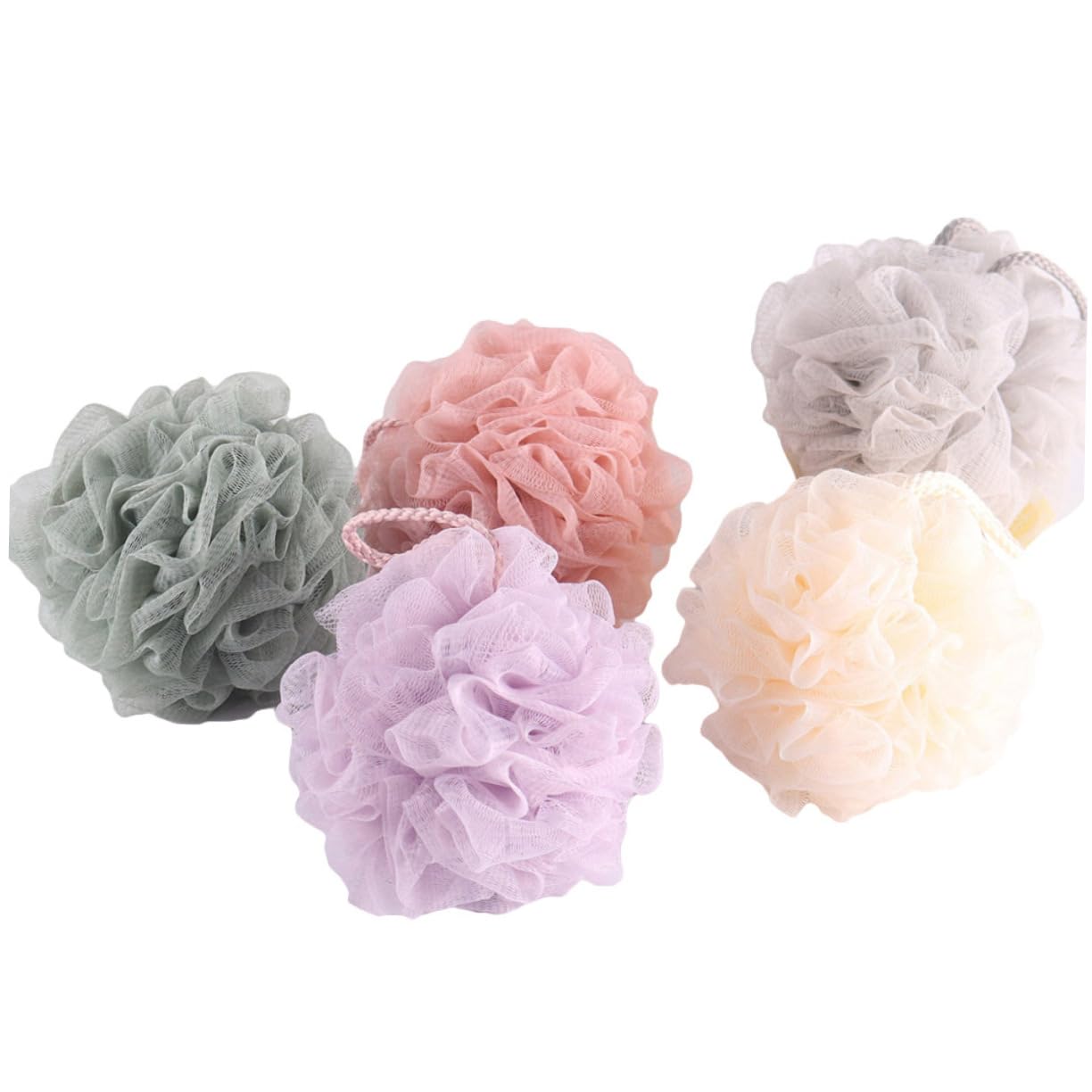 Didiseaon 5 Pack Shower Balls Mesh Bathing Flowers for Adults Kid Child Large Size Gray Purple Dark Green Khaki Beige