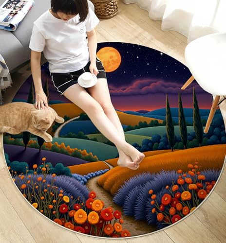 Tapis rond Champs de Lune pour salon et salle d'étude