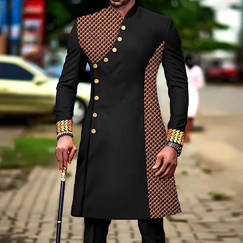 African Suit for Men Slim Fit Single Breasted Print Blazer and Pant 2 Piece Set Embroidery Wedding Attire2