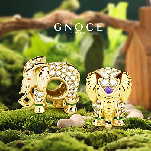 Gnoce "Lucky Elephant Thai Elephant Charm 18K Gold Plated With Cz Colorful Opal Rhinestone Plating Colorful Enamel Animal Bead 925 Sterling Silver Pendant Fit For All Bracelet For Women Girls #TOP2