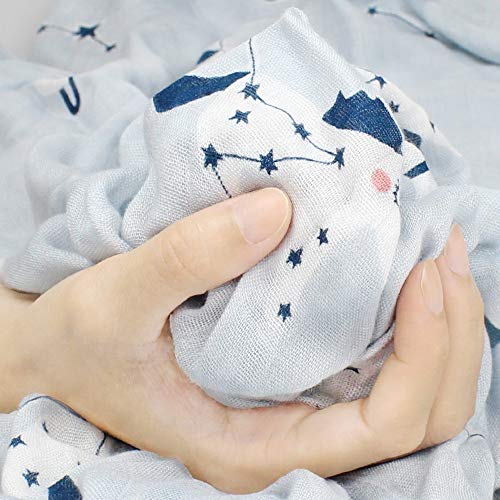 Image of Kassy Pop Printed 6 Layer Bamboo Muslin Blanket Cum Swaddling Towel for Baby, Toddlers | 70% Bamboo, 30% Cotton | AC Quilt, Multi-Purpose Blanket | Toxin Free | 110cm x 110cm (Blue Unicorn Print)