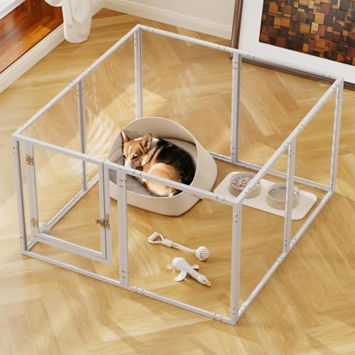 WSHPY Clear Acrylic Dog Play Pen Indoor - 39 Inch 8-Panel Pet Enclosure for Small Dogs & Cats, Outdoor Use with Door, Easy Assemble & Cleaning