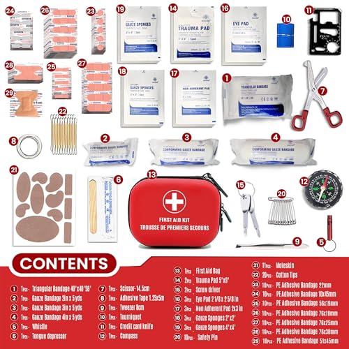 140 Pcs First Aid Kit + Survival kit for Treat, Protect Minor Cuts, Scrapes. Home, Office, Car, School, Business, Travel, Emergency, Survival, Hunting, Outdoor, Camping & Sport TROUSSE DE PREMIERS SECOURS - Image 3