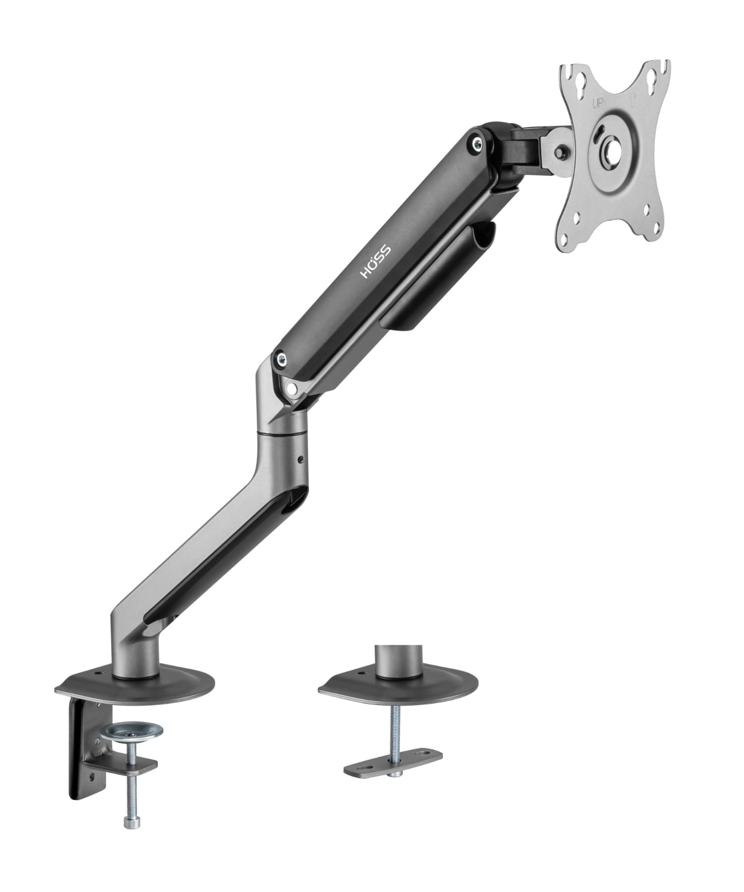 HOSS® Single Monitor Arm Desk Mount, Holds Screens up to 32 inches, Fully Adjustable Stand with C-Clamp and Grommet Base, VESA 75x75mm or 100x100mm-[ Gray ]-picture-32