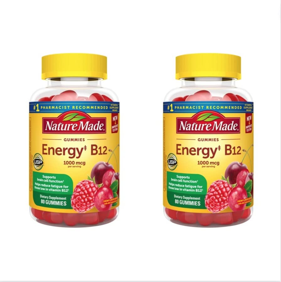 Nature Made B12 Energy Gummies 80 Count, (Pack of 2), flavor may vary.