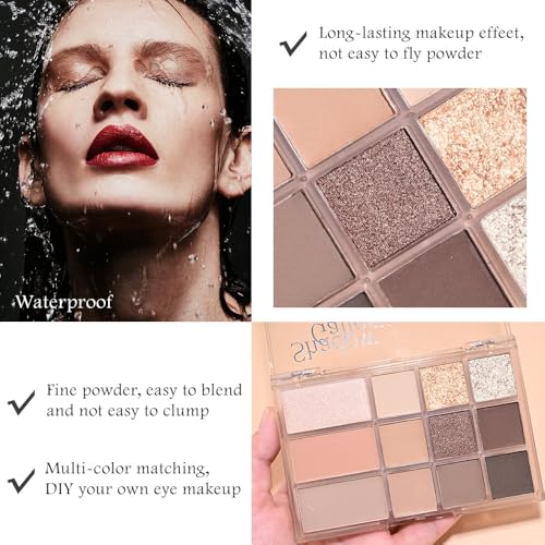 Image of SUAKE Nude Pink Eyeshadow Palette, Matte & Shimmer, High Pigmented 12 Colors Brown Purple Eye Shadow Primers for Eye Makeup, Korean Powder Palet de sombras de ojos (01# Caramel Brown)