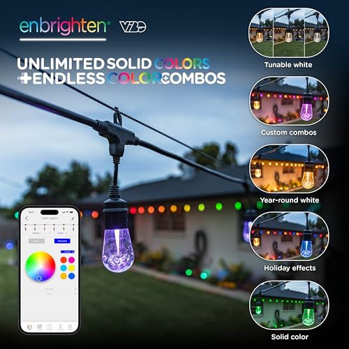 Enbrighten Vibe Vintagе Outdoor String Lights 2, 24ft, 12 RGBWIC Shatterрroof Acrylic Bulbs, Waterрroof, Patiо, Backyard, Gamеday, Holiday, Smart App, Works with Alеxa, Google Home, 86127 by Enbrighten - Image 2