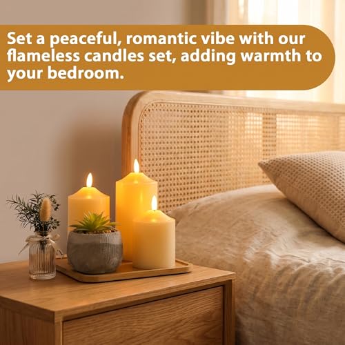 Image of JHY DESIGN 3D Flameless Candles Set 4 /5 /6inch High Real Wax Battery Candle Pillars Flickering LED Candles with 8-Key Remote Control Timers for Home Wedding Party Christmas Decoration (Set of 3)