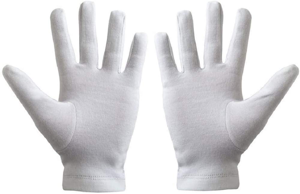 Masonic Knight Templar Red Nordic Cross White Cotton Machine Embroidery Glove (2 Pair) (Small)