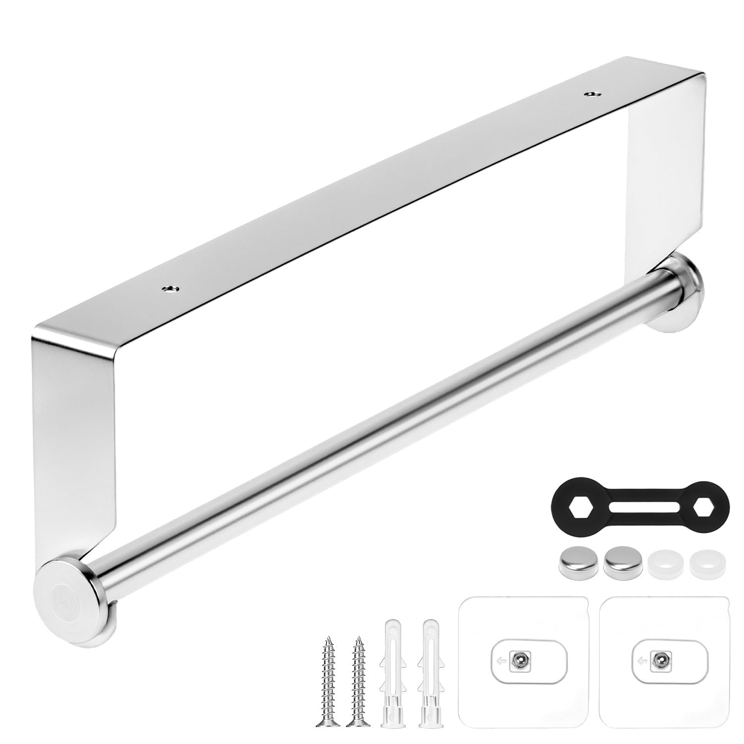 QWORK® 13”/33cm Kitchen Roll Holder Under Cabinet, SUS304 Stainless Steel Paper Towel Holder with Adhesive Wall Screws - No Drilling