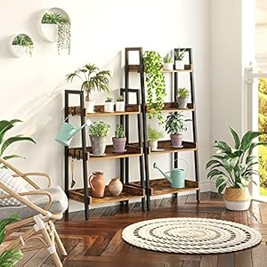 Rolanstarbookshelf4tierladderbookshelfwith3hooksindustrialbookcasesfreestandingdisplayplantshelveswithmetalframeforlivingroomrusticbrown Urban Country Home Decor Rolanstar bookshelf 4 tier ladder bookshelf with 3 hooks industrial bookcases freestanding display plant shelves with metal frame for living room rustic brown urban country home decor