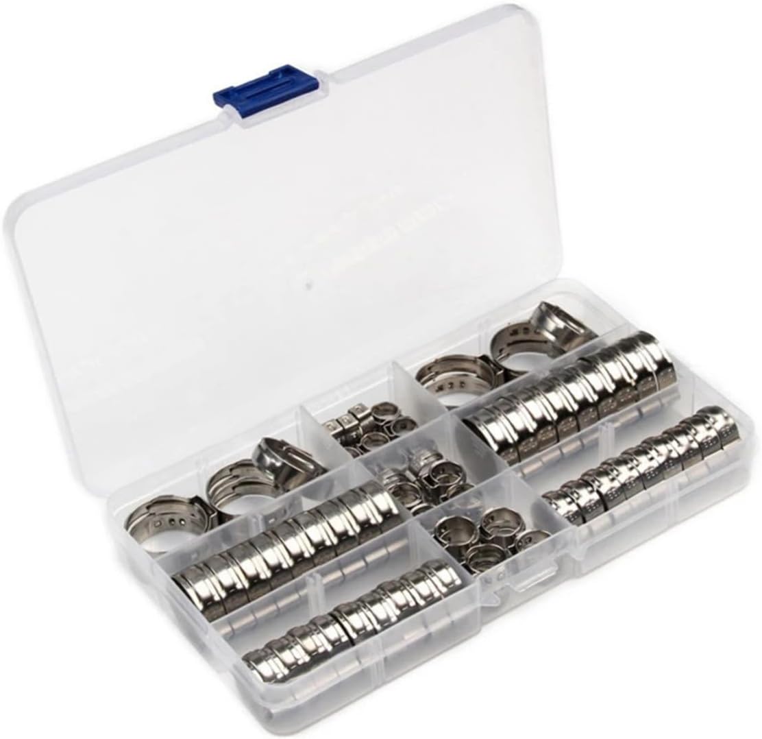 80Pcs Stainless Steel Single Ear Hose Clamps Crimp Clamps for Motorcycle Automotive Industrial Pipe Securing
