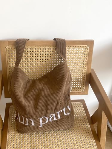 Image of Women Corduroy Tote Bag Hobo Casual Tote's Handbag Big Capacity Shoulder Bag with Pockets for Work