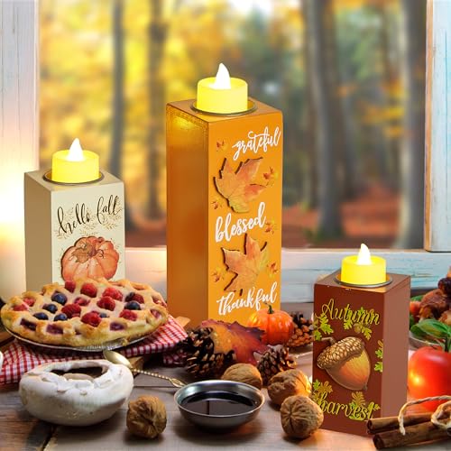 BlcTec-Thanksgiving-Decorations-Indoor-3-PCS-Thanksgiving-Wood-Candle-Holders-with-LED-Tea-Lights-3D-Carving-Craft-Candle-Centerpieces-for-Home-Table-Office-Tiered-Tray-Thanksgiving-Decor BlcTec Thanksgiving Decorations Indoor 3 PCS Thanksgiving Wood Candle Holders with LED Tea Lights 3D Carving Craft Candle Centerpieces for Home Table Office Tiered Tray Thanksgiving Decor