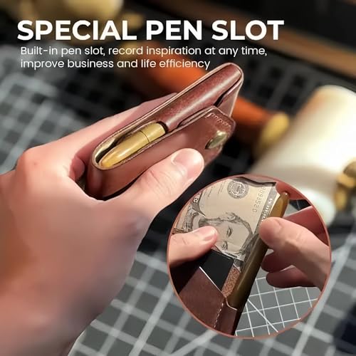 Multifunctional Compact Wallet, Handmade Leather Card Holder, Slim Minimalist Bifold Wallet with Pen Slot, Flat Banknote Storage for Daily Commuting, Business, and Travel (1)4