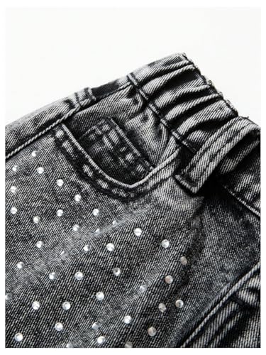 WDIRARA Toddler Girl's Rhinestone Jeans Elastic Waist Straight Leg Denim Pants3