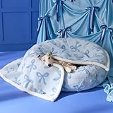 Lesure Waterproof Puppy Blanket for Medium Dogs - Washable Double Sided Dog Blankets with Warm Jacquard Shag and Soft Sherpa Fleece, Pet Cat Blanket for Couch Protection, Bow Design，Ice Blue