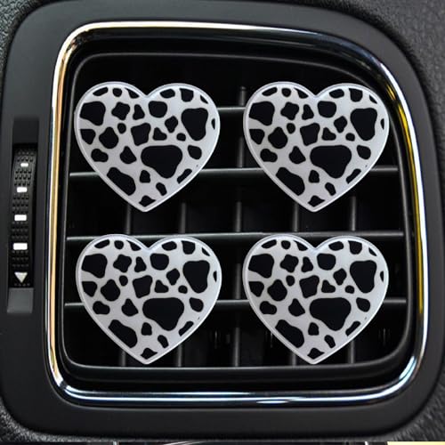 Image of 4 Pcs Cow Print Heart Air Vent Clips, Car Air Fresheners Vent Clips, Long Lasting Car Diffuser Vent Clip Car Interior Decor Charm Decoration for Women Girls, Automotive Air Fresheners
