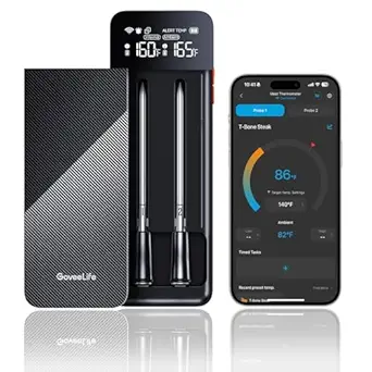 GoveeLife Bluetooth Wireless Meat Thermometer with 2 Probes, Standalone Digital Base, WiFi Unlimited Range, ±1.8℉ Accuracy, IP68 Waterproof Real Time Monitoring, for Kitchen, BBQ, Grill, Oven, Smoker