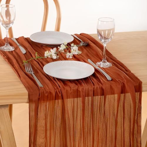 Image of MLMC 12 Pack Terracotta Cheesecloth Table Runner 10ft Rustic Burnt Orange Table Runner for Outdoor Picnic Gatherings Party Events Thanksgiving Decor