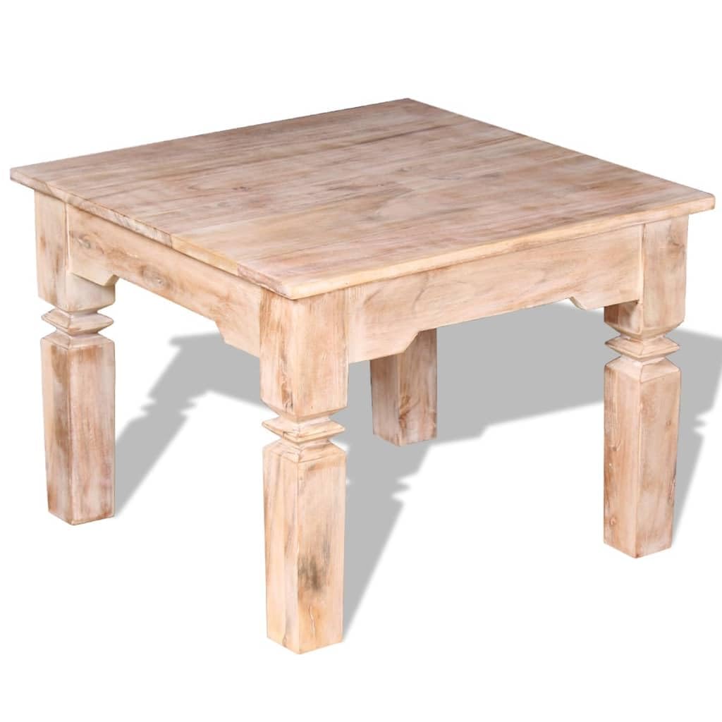 SXZenSpace Solid Acacia Small Coffee Table 60x60x45 cm Brown White Brushed Finish Handmade Rustic Side for Living Room, Bedroom & Hallway