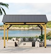 Sunbury 10x12 FT Cedar Wood Gazebo, Wooden Frame Pavilion with Galvanized Steel Gable Roof Hardto...