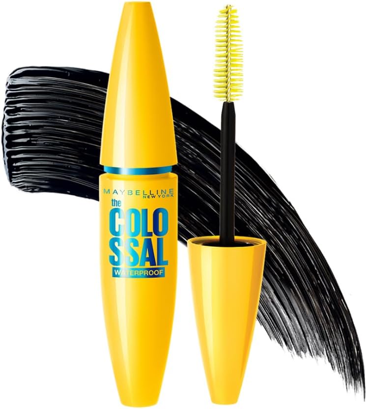 Maybelline Mascara, Colossal Mascara Lengthening and Volumising Waterproof Mascara, Up to 9x Volume in One Coat, Infused with 2x More Collagen, Clump-Free, Bold Black Finish, 01 Black