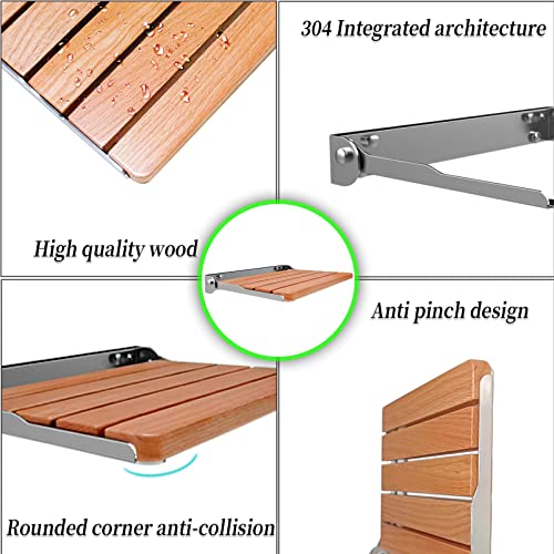Folding Shower Seat Wall Mounted, Foldable Teak Shower Chair Wall Mount With 440 Lb Capacity, Home Care Fold Down Shower Bench For Inside Shower, Bathroom Seating (Classic Color) #TOP2