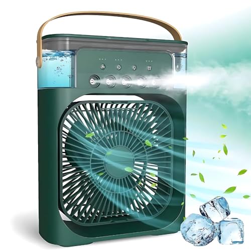 Image of Drumstone 15 𝒀𝒆𝒂𝒓𝒔 𝑾𝒂𝒓𝒓𝒂𝒏𝒕𝒚 Portable Personal Air Cooler Fan with Mist | Mini Evaporative Cooling Fan with 3 Speed Levels, Spray Modes, Timer & 7-Color LED Light for Home
