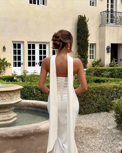 Women's Strapless Formal Prom Dress with Scarves Mermaid Bridesmaid Dresses Satin Evening Party Gown MJ652