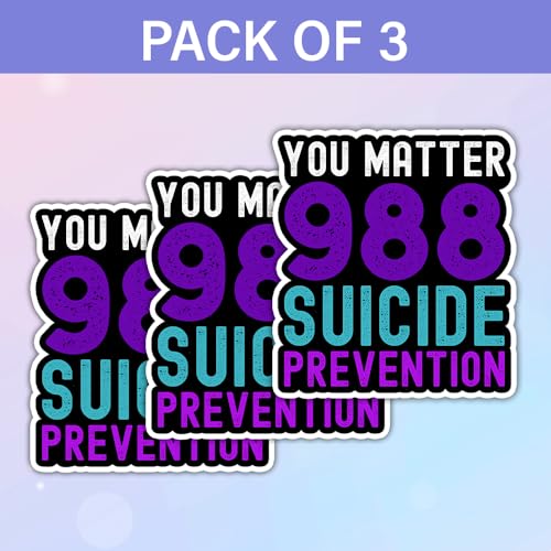 Image of SODAVA (3Pcs, 3 inchx4 inch) 988 Suicide Prevention Stickers, Support Suicide Prevention Suicide Hotline Number | Waterproof Vinyl Decal, Gifts for Hard Hat, Car, Laptop, Helmet, Notebook, Cooler