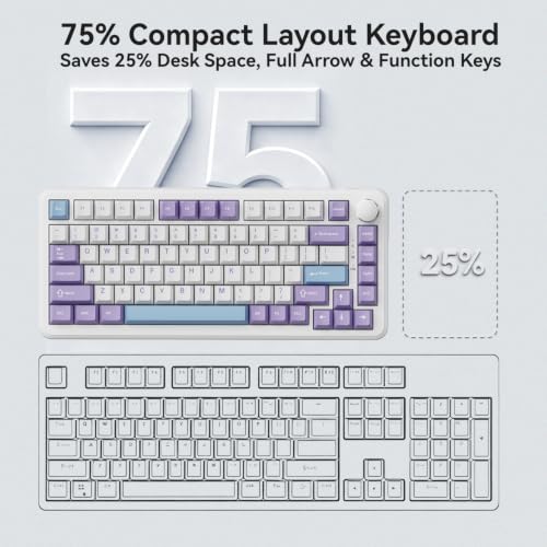 Image of AJAZZ AK820 HE Wired 75% Gaming Keyboard, Hall Effect Magnetic Switch with Rapid Trigger, 8KHz Polling Rate, Gasket Mount, PBT Keycaps, RGB Backlit, Metal Volume Knob for PC /Mac, Purple