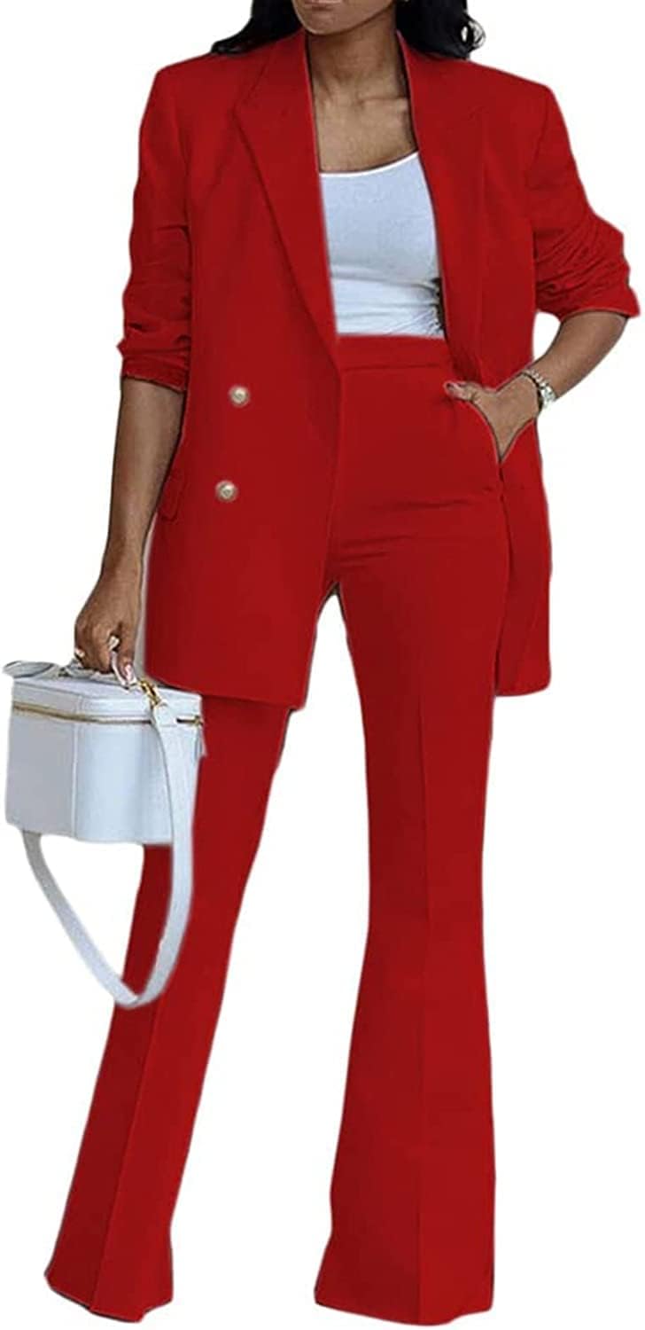 Generisch Donna elegante tuta da lavoro ufficio pantaloni cappotto giacca due pezzi casual moda tuta set gamba ampia pantaloni tuta tuta tuta giacca donna tuta pantaloni tuta donna