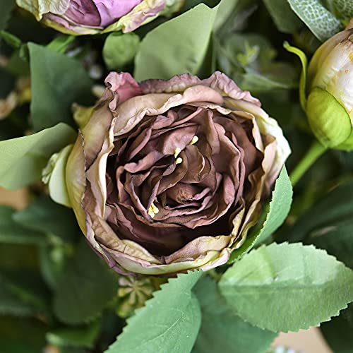 Image of FiveSeasonStuff Vintage Walnut Brown Peonies - Realistic Artificial Silk Flowers with Dry-Look Petals, 6 Stems for Rustic Home & Wedding Floral Arrangements