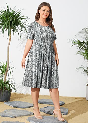 Image of POSESHE Womens Plus Size Summer Dress 2026 Casual Short Sleeve Empire Waist Loose Fit Swing T-Shirt Dress with Pockets