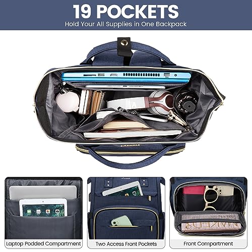 Image of LOVEVOOK Laptop Backpack for Women,18 Inch Professional Womens Travel Backpack Purse Computer Laptop Bag Nurse Teacher Backpack,Waterproof College Work Bags Carry on Back Pack with USB Port,Dark Blue