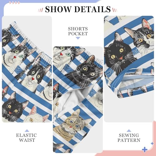 Cats on Blue and White Striped Pajamas Bottoms with Pockets Comfy Pjs Sleepwear Elastic Waistband Pajamas Pants Lounge Pants for 6-14 Years4