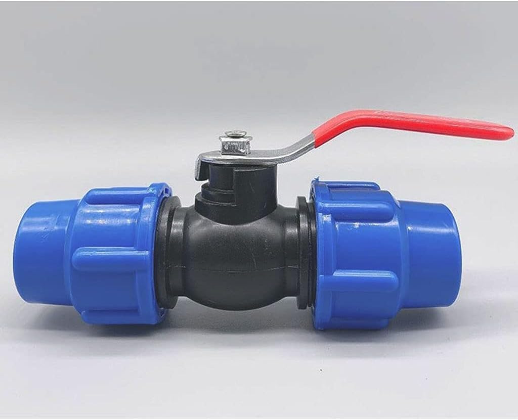 Conector de manguera con tope de agua, válvula rápida para tubo de plástico de 20-63 mm, válvula de bola de mango de acero, accesorio de tubo de polietileno duradero, 1 pieza
