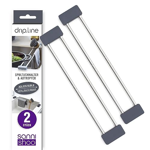 Sanni Shoo Drip.Line 2er Set I Multifunktionaler Spüllappenhalter I Verstellbarer Spültuchhalter bis 56,5 cm I Abtropfgitter Spüle aus rostfreiem Edelstahl