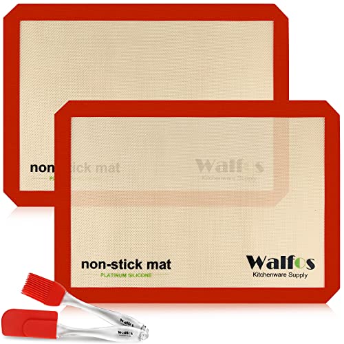 Walfos Lot de 2 tapis de cuisson en silicone anti-adhésif - Réutilisables - Résistant à la chaleur - Sans BPA - Sécurité du lave-vaisselle