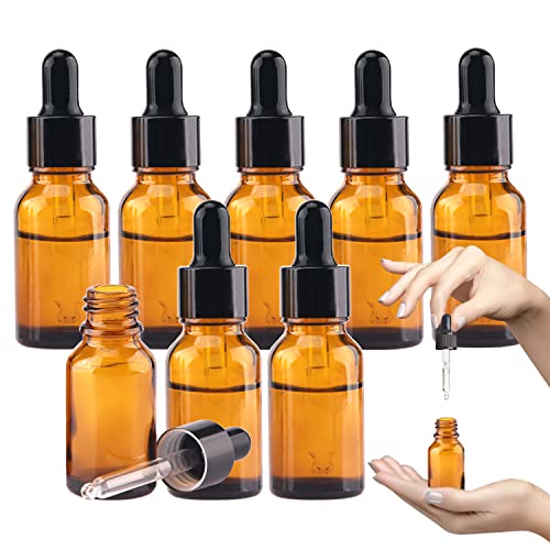 MRXBN 1/2 Oz Glass Dropper Bottle 15mL Tincture Bottles with Dropper Labels- Leak Proof Travel Eye Dropper Bottle Amber for Extracts & Essential Oil Liquids Perfume
