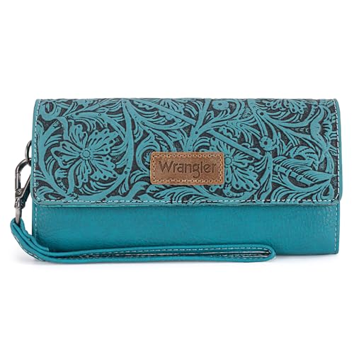 Image of Montana West X Wrangler Western Wallets for Women Trifold Wristlet Wallets Large Capacity Women Clutch Wallet with Coin Purse
