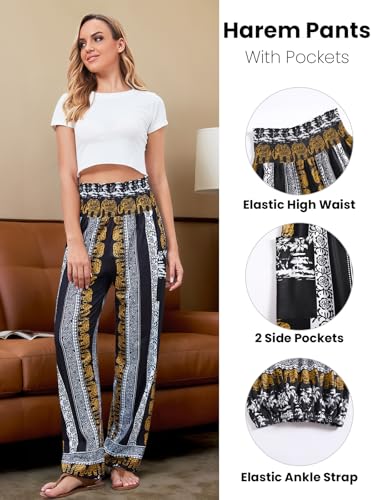 QIANXIZHAN Women's Harem Pants, High Waist Yoga Boho Trousers with Pockets - Image 4