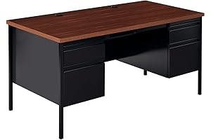 Lorell Essentials Double Pedestal Desk in Black Walnut