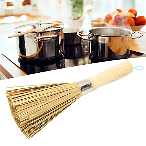 Image of Topyond Bamboo Pot Brush, Portable Bamboo Wok Brush with Handle Grill Scrubbing Cleaning Pan Scraper Tool for Kitchen Dish Bottle Bowl Pot
