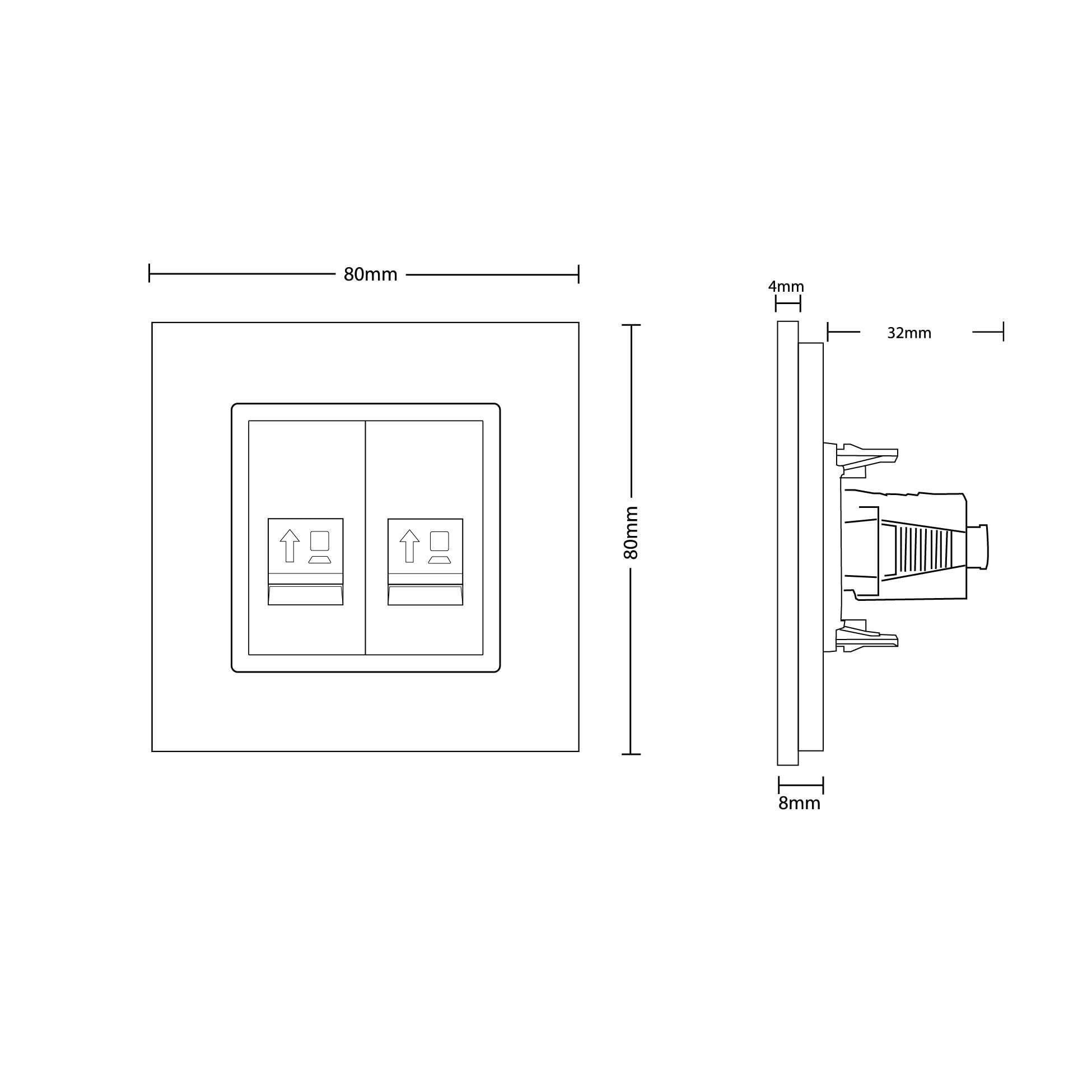 Livolo zweifaches Netzwerk Modul CAT7 zum Selbstverdrahten inkl. einfachen Glasrahmen in weiß für UP VL-2CAT7/SR-11 Einbau Netzwerkdose LAN Buchse Unterputz Netz Anschluss Kaystone Cat 7 Datendose