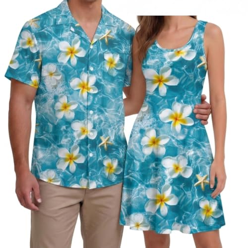 Image of Hawaii Matching Couple Outfits Husband and Wife Clothing Fashionable Mens Casual Shirts Hawaii Dress with Soft Fabric