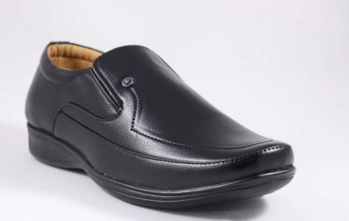 Men's Black Formal Loafers, Synthetic Leather Slip-On Shoes, Lightweight Anti-Slip Sole-image-12