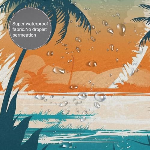 Rideau de douche en polyester plage tropicale lavable et imperméable avec ses crochets de bain - 5